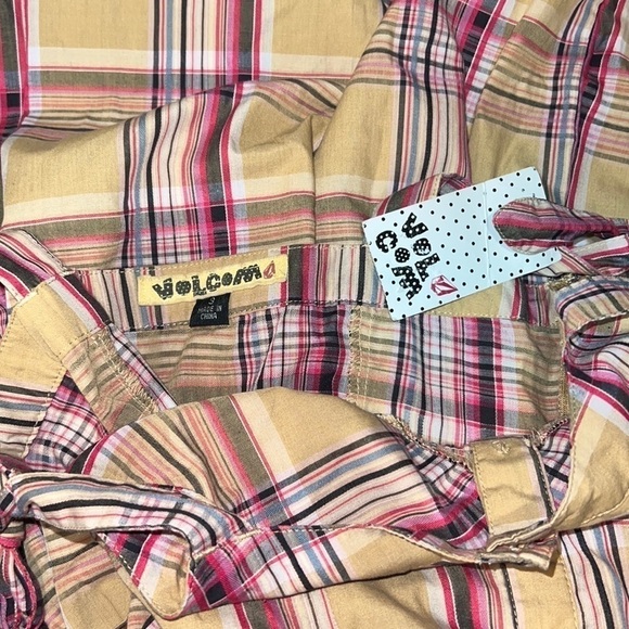 Volcom Poison Oak Sundress in Curry Tan Pink Plaid Size 3 NWT - Picture 4 of 7